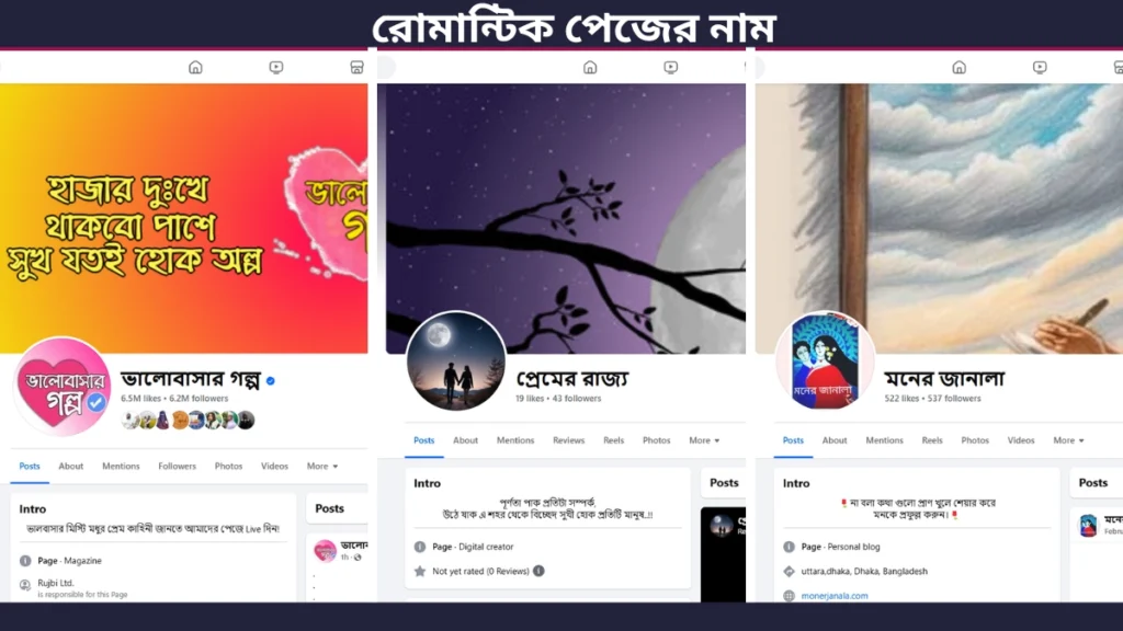 ফেসবুক রোমান্টিক পেজের নামের তালিকা