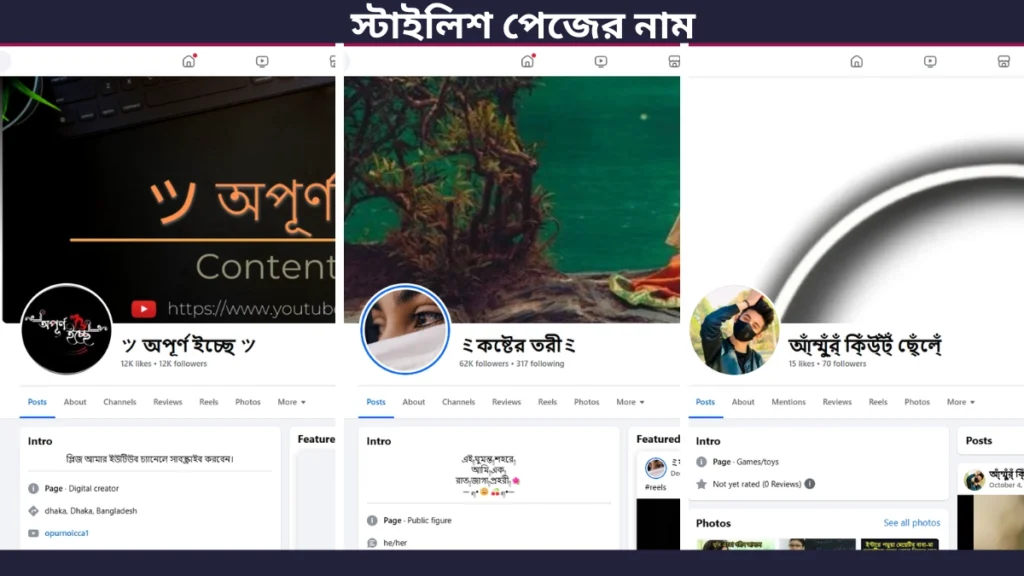 ইউনিক ফেসবুক স্টাইলিশ পেজের নামের তালিকা